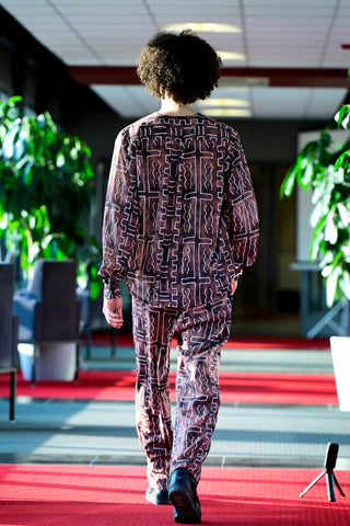 pantalon hawaïen en crêpe de soie avec élastique à la ceinture et une corde